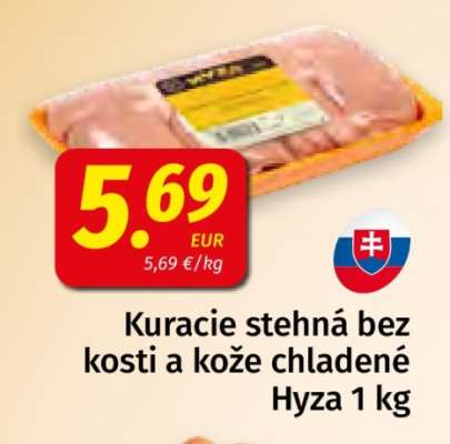 Kuracie stehná bez kosti a kože chladené Hyza 1 kg