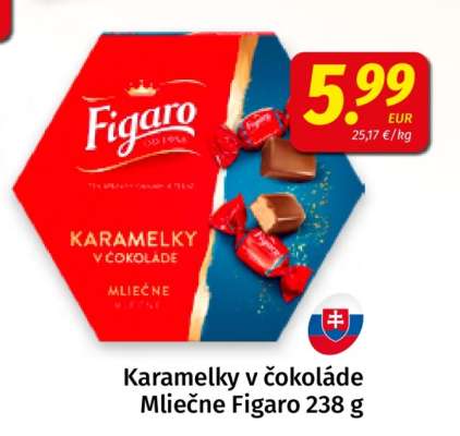Karamelky v čokoláde Mliečne Figaro 238 g