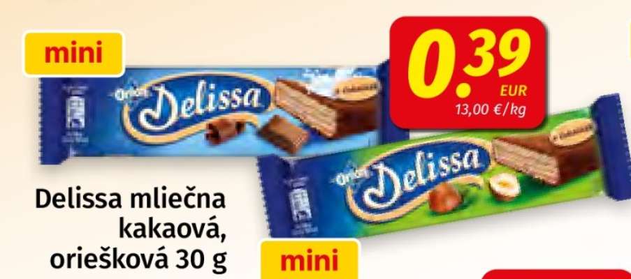 Delissa mliečna kakaová, oriešková 30 g