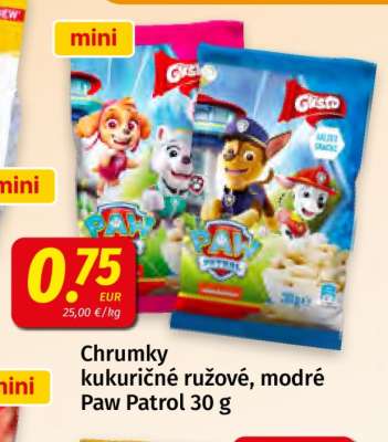 Chrumky kukuričné ružové, modré Paw Patrol 30 g
