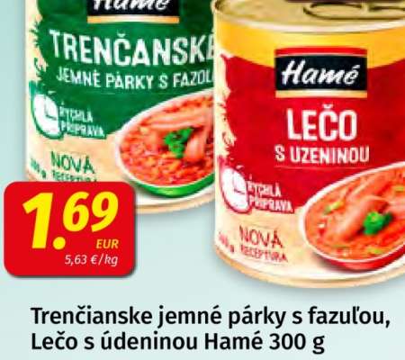 Trenčianske jemné párky s fazuľou, Lečo s údeninou Hamé 300 g