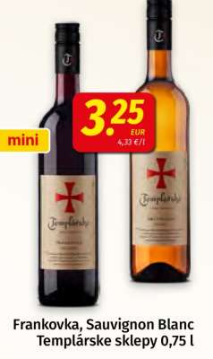 Frankovka, Sauvignon Blanc Templářske sklepy 0,75 l