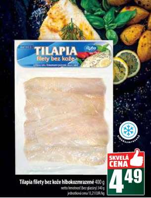 Tilapia filety bez kůže hlubokozmrazené
