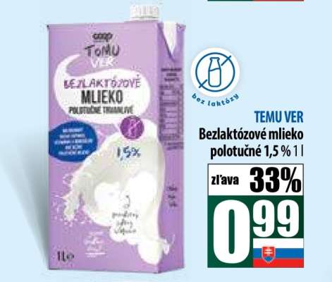 TEMU VER Bezlaktózové mlieko polotučné 1,5%