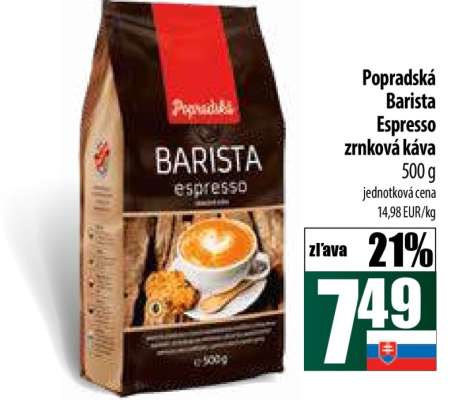 Popradská Barista Espresso zrnková káva 500 g