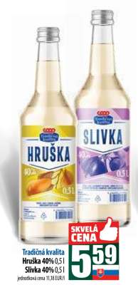 Hruška 40% 0,5 l Slivka 40% 0,5 l