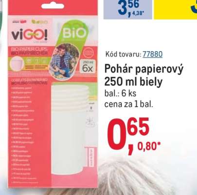 Pohár papierový 250 ml biely