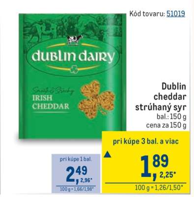 Dublin cheddar strúhaný syr