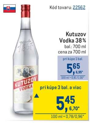 Kutuzov Vodka 38 %