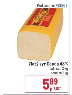Zlatý syr gouda 48 %