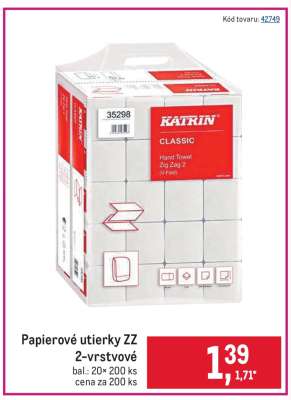 Papierové utierky ZZ 2-vrstvové