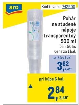Pohár na studené nápoje transparentný 500 ml