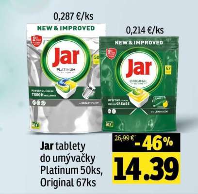 Jar tablety do umývačky Platinum 50ks, Original 67ks