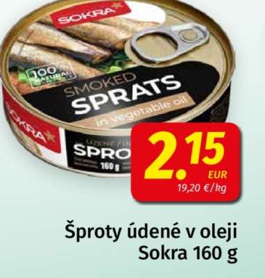 Šproty uzené v oleji Sokra 160 g