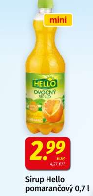 Sirup Hello pomarančový 0,7 l