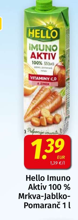 Hello Imuno Aktiv 100 % Mrkva-Jablko-Pomaranč 1 l