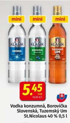 Vodka konzumná, Borovička Slovenská, Tuzemský Um St.Nicolaus 40 % 0,5 l