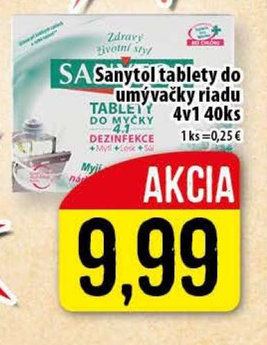 Sanytol tablety do umývačky riadu 4v1 40ks