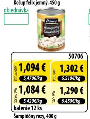 Šampiňóny rezy, 400 g