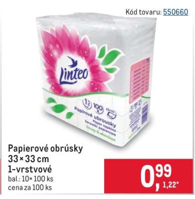 Papierové obrúsky 33 × 33 cm 1-vrstvové