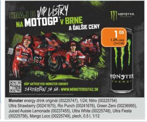Monster energy drink originál (00225747), 1/24; Nitro (00225754)