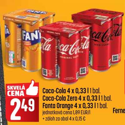Coca-Cola, Coca-Cola Zero, Fanta Orange 4 x 0,33 l