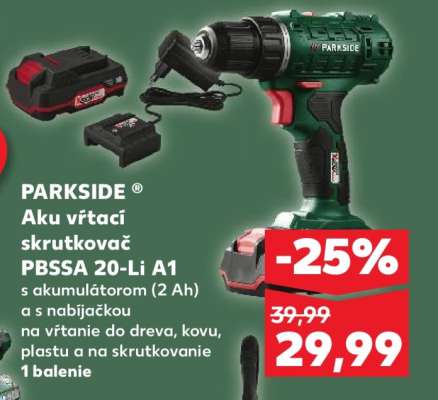 PARKSIDE Aku vŕtací skrutkovač PBSSA 20-Li A1