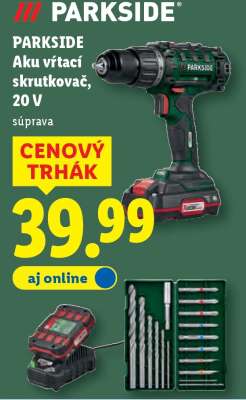 PARKSIDE Aku vŕtací skrutkovač, 20 V súprava
