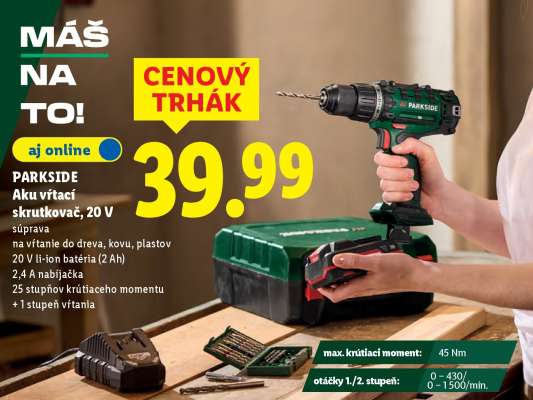 Parkside Aku vŕtací skrutkovač 20 V