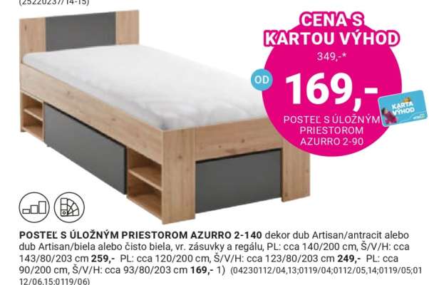 POSTEĽ S ÚLOŽNÝM PRIESTOROM AZURRO 2-90