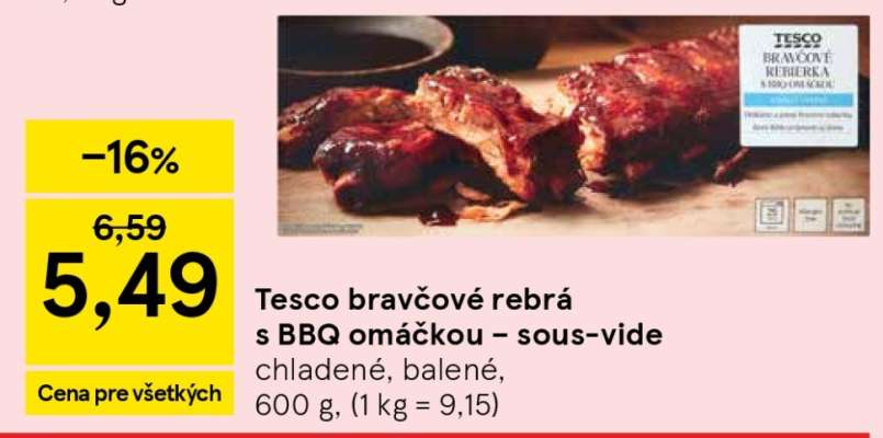 Tesco bravčové rebrá s BBQ omáčkou - sous-vide