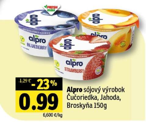 Alpro sójový výrobok Čučoriedka, Jahoda, Broskyňa 150g