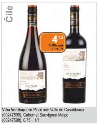 Viňa Ventisquero Pinot noir Valle de Casablanca (00247599), Cabernet Sauvignon Maipo (00247598), 0.75 l, 1/1