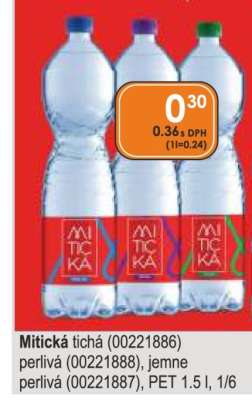 Mitická tichá (00221886) perlivá (00221888), jemne perlivá (00221887), PET 1.5 l, 1/6