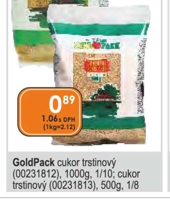 GoldPack cukor trstinový (00231812), 1000g, 1/10; cukor trstinový (00231813), 500g, 1/8