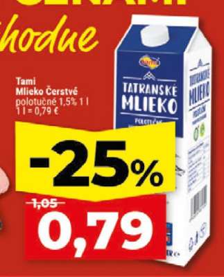 Tami Mlieko čerstvé polotučné 1,5%