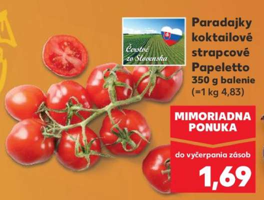 Paradajky koktailové strapcové Papeletto 350 g balenie