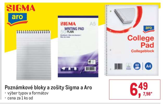 Poznámkové bloky a zošity Sigma a Aro