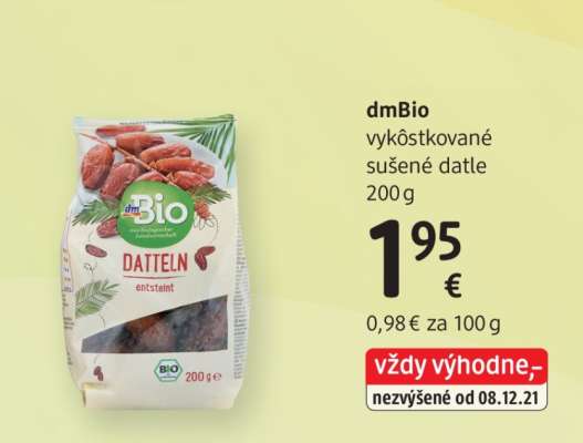 dmBio vykostkované sušené datle