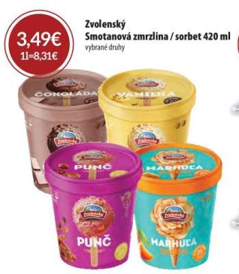 Zvolenský Smotanová zmrzlina / sorbet 420 ml