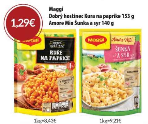 Maggi Dobrý hostinec Kura na paprike 153 g Amore Mio Šunka a syr 140 g