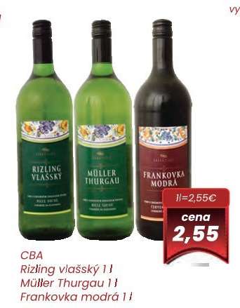 CBA Rizling vlašský 1 l / Müller Thurgau 1 l / Frankovka modrá 1 l