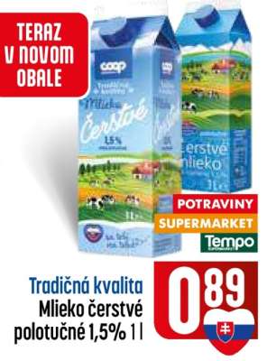 Mlieko čerstvé polotučné 1,5% 1l