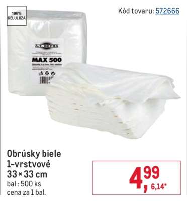 Obrúsky biele 1-vrstvové 33 × 33 cm