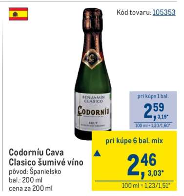 Codorníu Cava Clasico šumivé víno