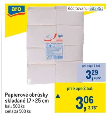 Papierové obrúsky skladané 17×25 cm