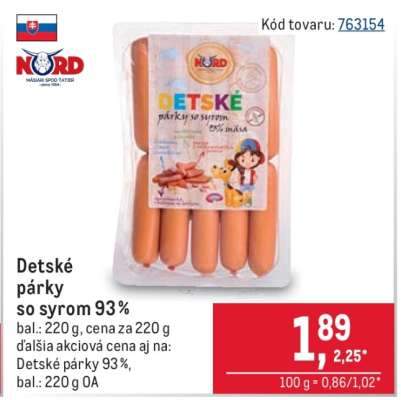 Detské párky so syrom 93%