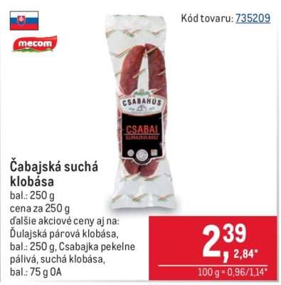Čabajská suchá klobása