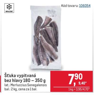 Šťuka vypitvaná bez hlavy 180 – 350 g