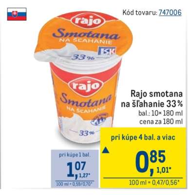 Rajo smotana na šľahanie 33